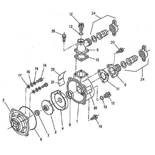 Parts breakdown for the Kodiak Water Pump.