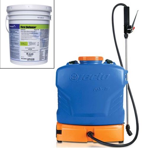 Bundle includes (1) Jacto PJB-16 Battery-Powered Backpack Sprayer with (1) pail of Foster 40-80 Disinfectant.
