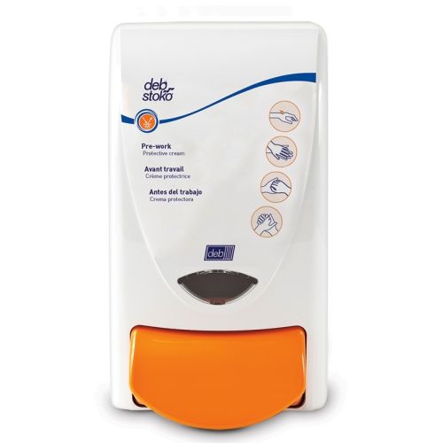 This wall mount dispenser fits the 1 L Deb Stoko Sunscreen.