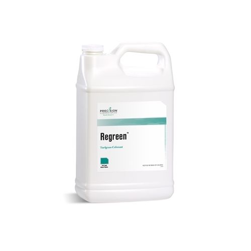 This green lawn / turf colorant imparts a permanent, natural green color to discolored dormant and non-dormant grasses.