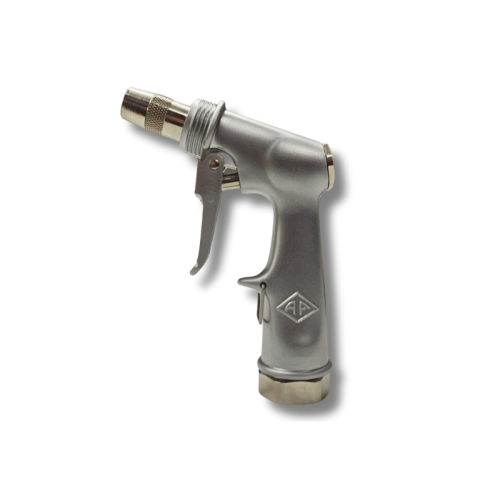 A lightweight spray gun made in France with durable aluminum and zamak material. 