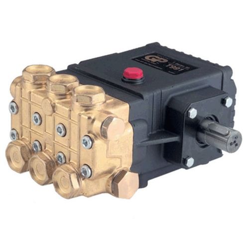 General Pump T9951 Triplex Plunger Pump with forged brass manifold and 24 mm solid shaft.