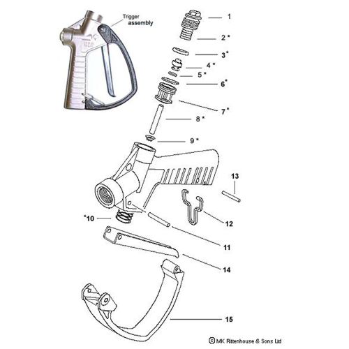 Lawnjet Spray Gun Parts:  Parts of the Lawnjet trigger.