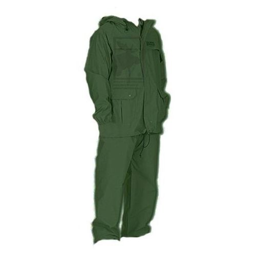 Olive Green Freshwater Rain Suits available in four sizes: Small, Medium, Large, and Extra Large.